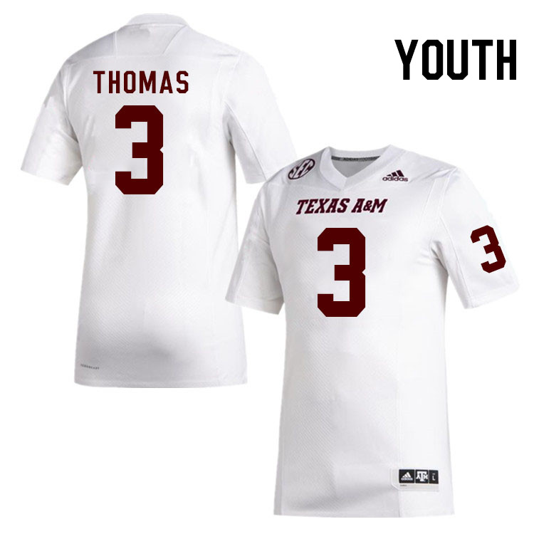 Youth #3 Noah Thomas Texas A&M Aggies College Football Jerseys Stitched Sale-White